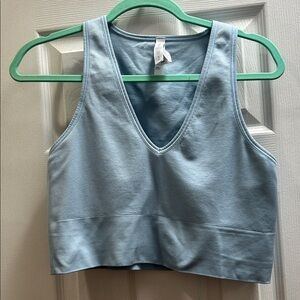 Athleta Light Blue Ribbed V-Neck Crop Top